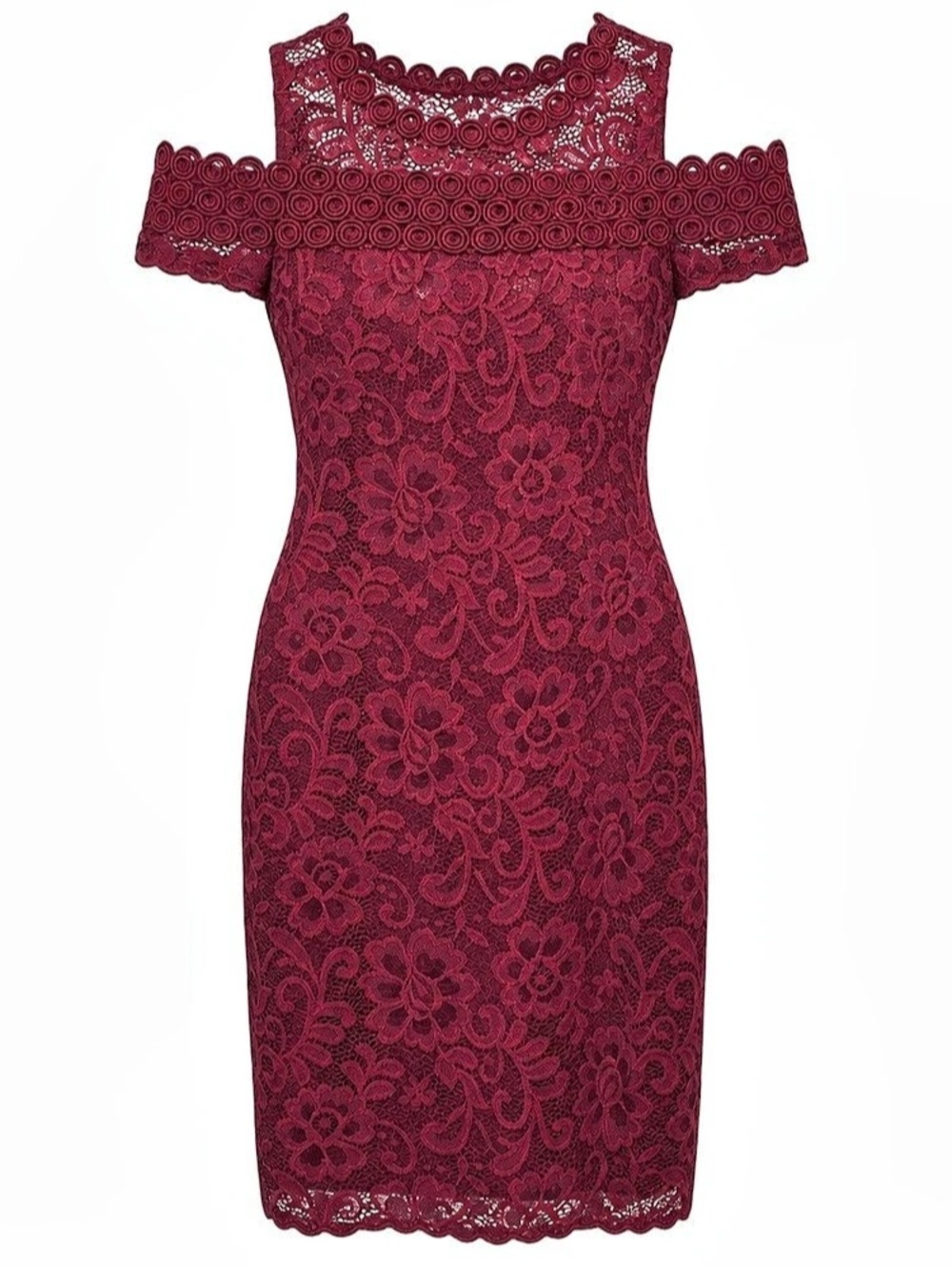 U2B Cold Shoulder Lace Sheath Dress Burgundy Medium